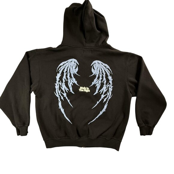 Pacsun Night Lab Hoodie Men's Large Black Full Zip Made In The Night Angel Wings - Picture 1 of 14